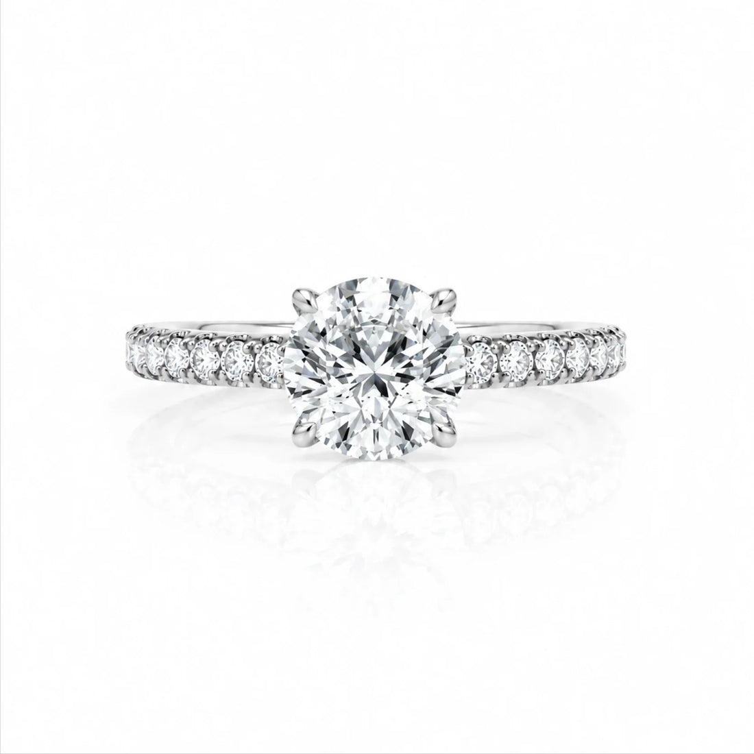 Round Brilliant Lab-Grown Diamond Solitaire Ring with Pavé Band - White Gold
