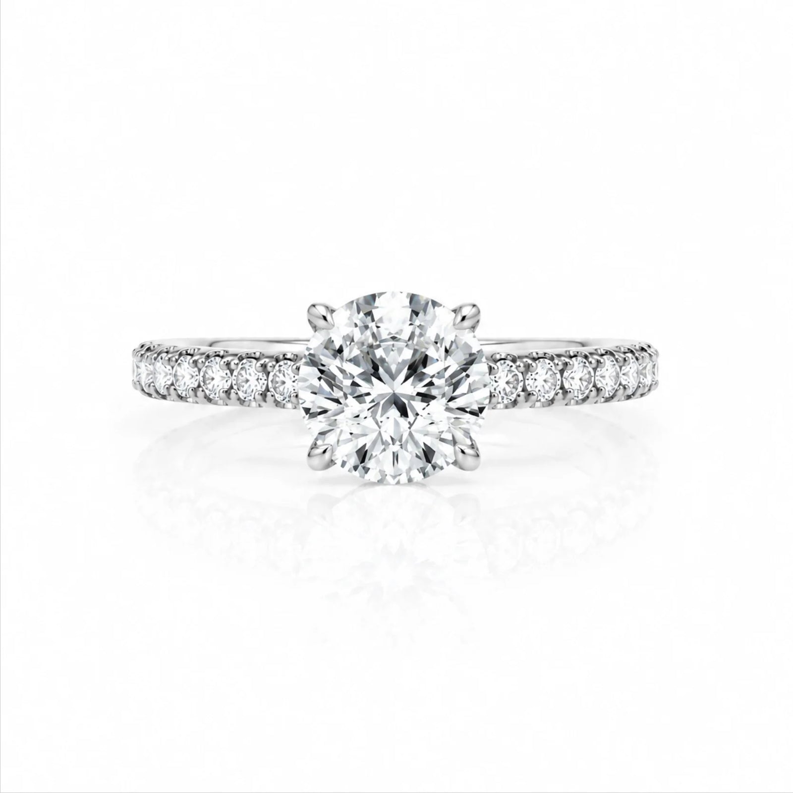 Round Brilliant Lab-Grown Diamond Solitaire Ring with Pavé Band - White