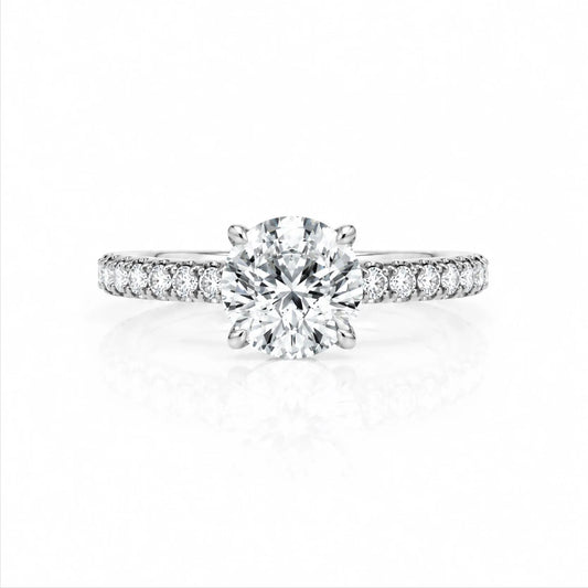 Round Brilliant Lab-Grown Diamond Solitaire Ring with Pavé Band - White