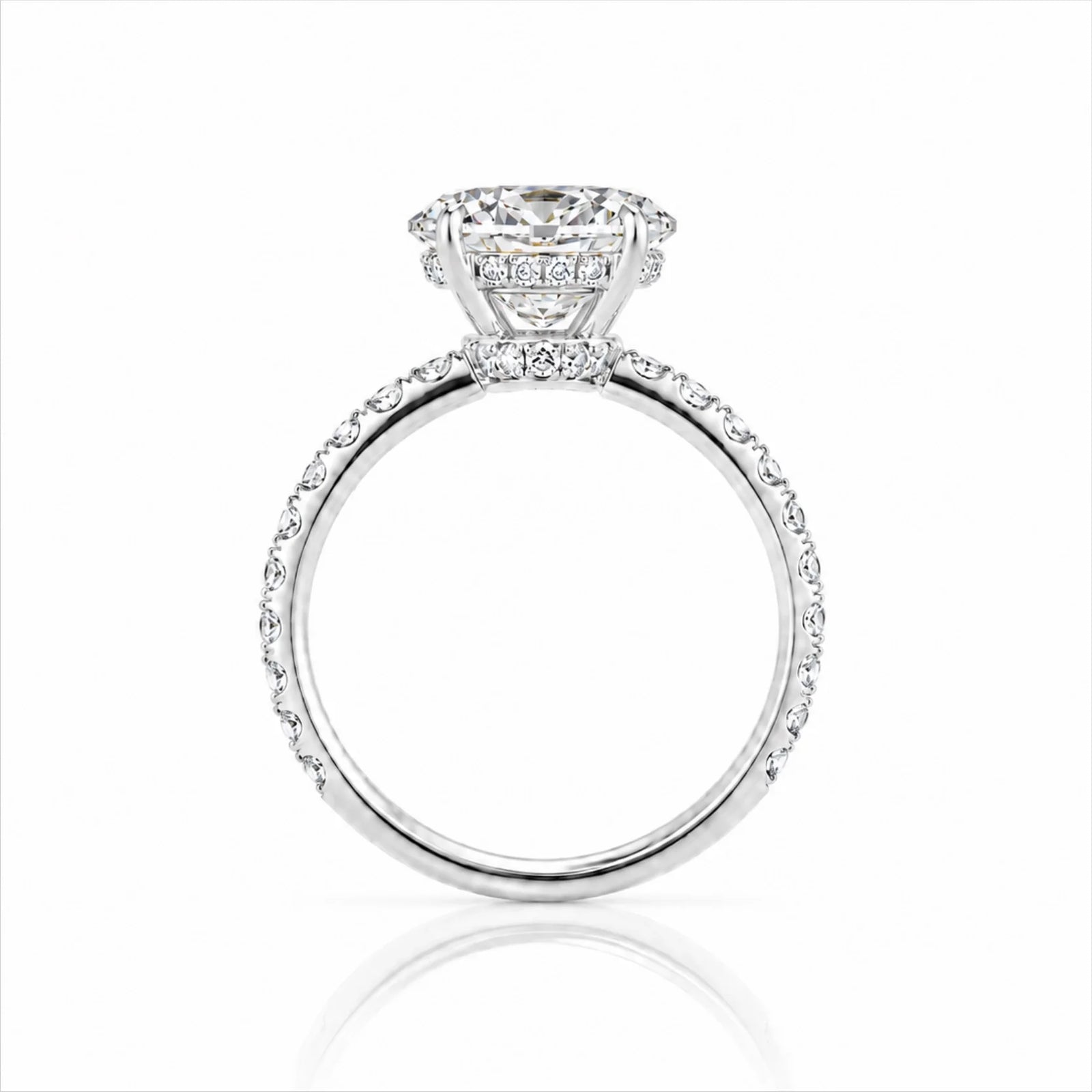 Round Brilliant Lab-Grown Diamond Solitaire Ring with Pavé Band - White