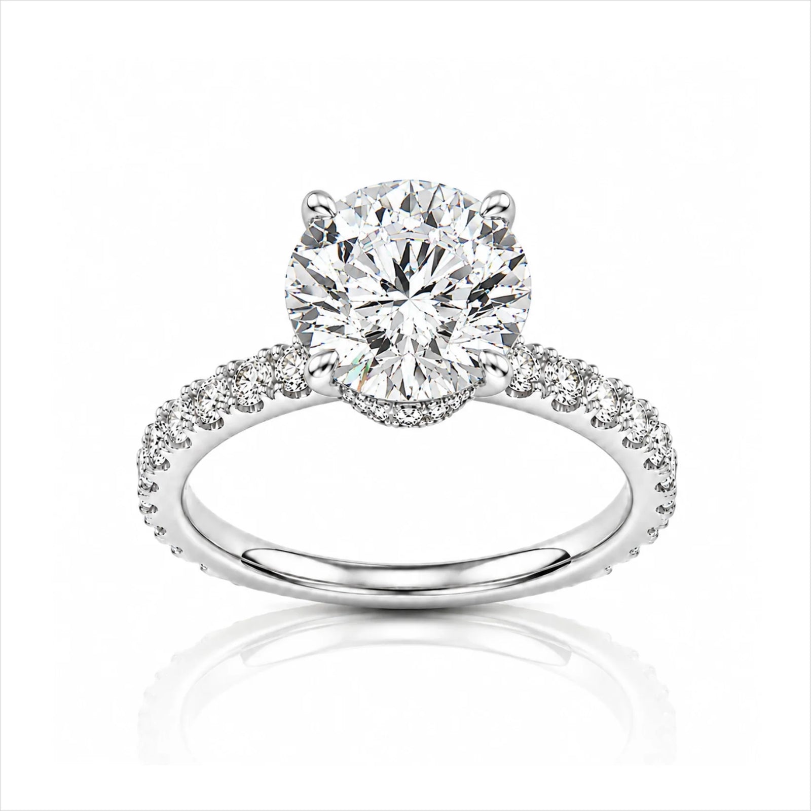 Round Brilliant Lab-Grown Diamond Solitaire Ring with Pavé Band - White
