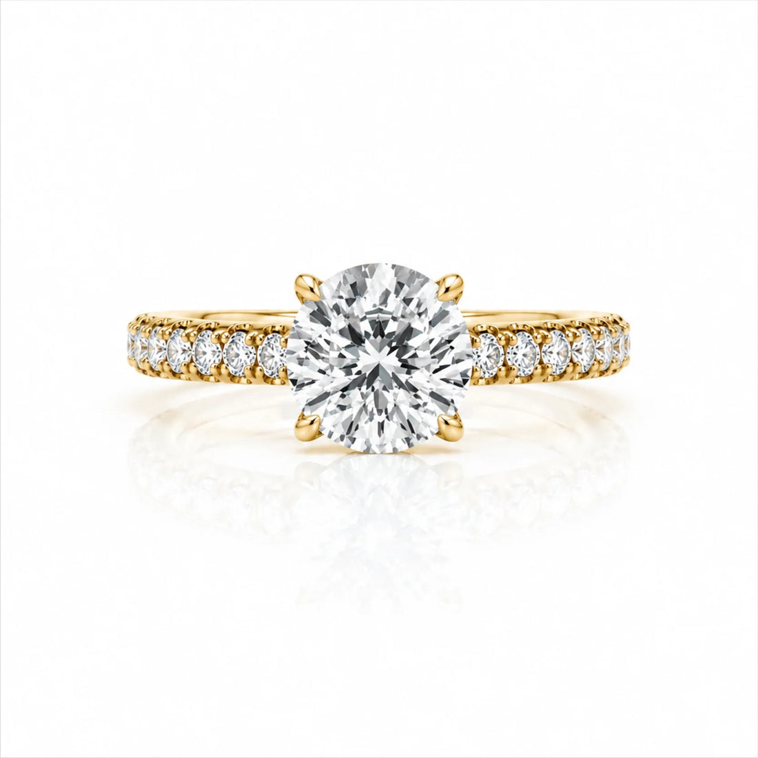 Round Brilliant Lab-Grown Diamond Solitaire Ring with Pavé Band - Yellow Gold