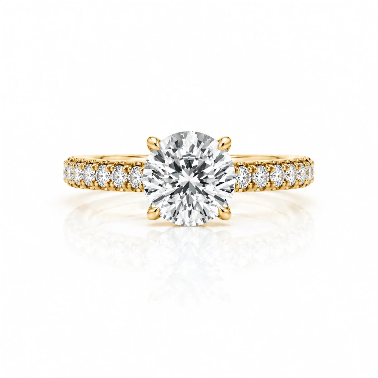 Round Brilliant Lab-Grown Diamond Solitaire Ring with Pavé Band - Yellow