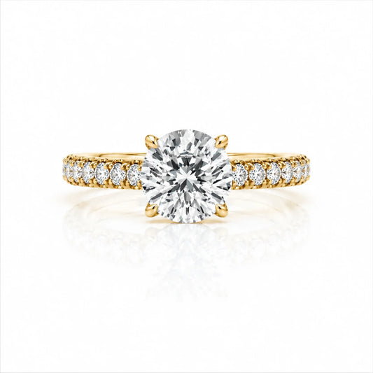 Round Brilliant Lab-Grown Diamond Solitaire Ring with Pavé Band - Yellow