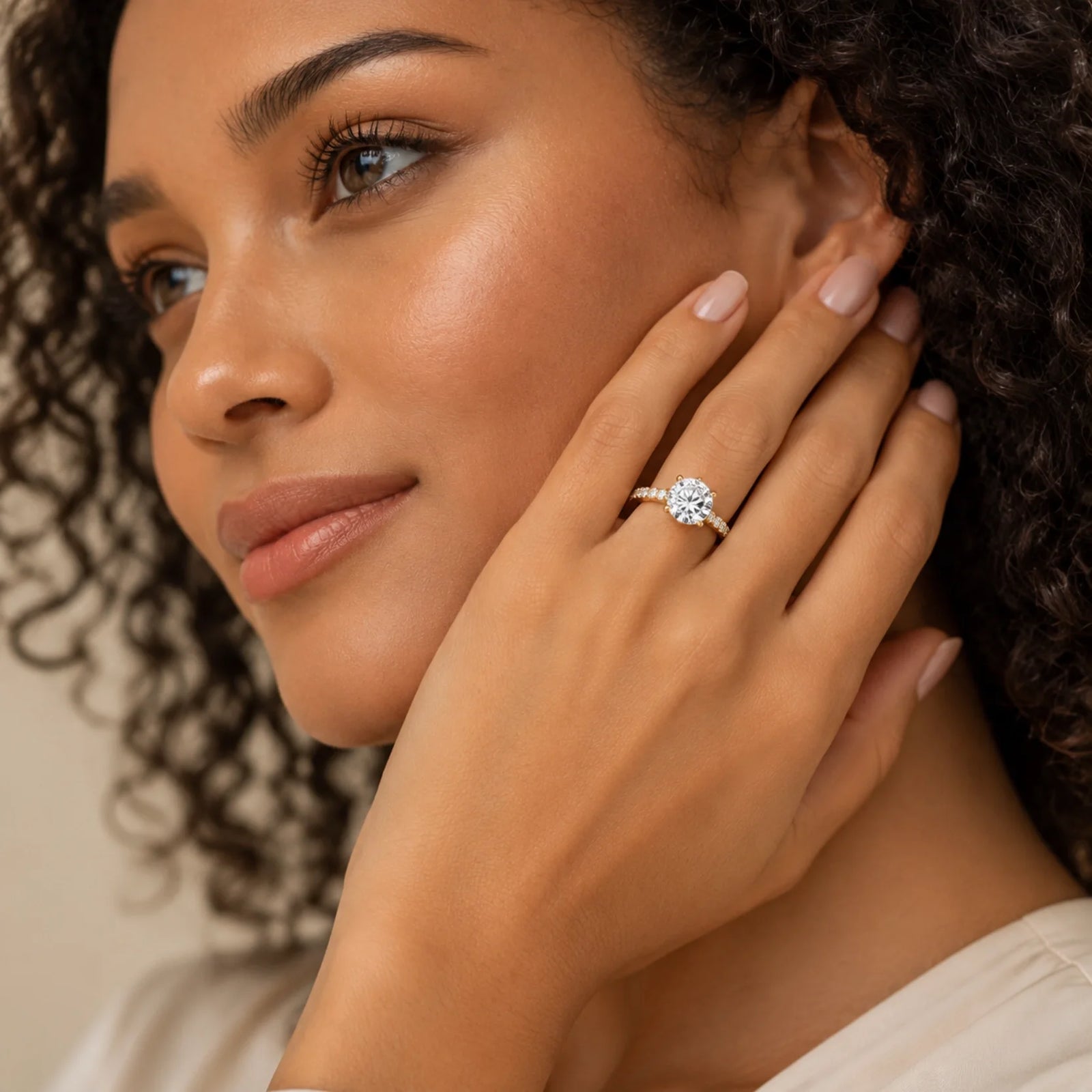 Round Brilliant Lab-Grown Diamond Solitaire Ring with Pavé Band - Yellow