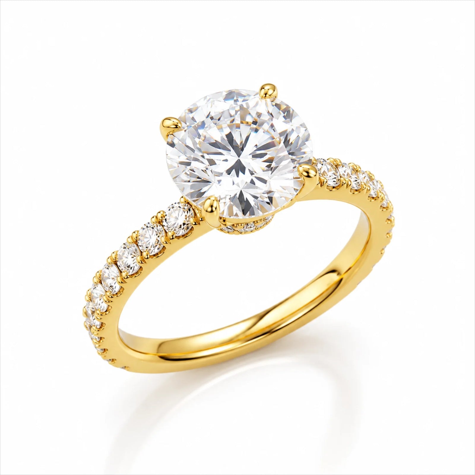 Round Brilliant Lab-Grown Diamond Solitaire Ring with Pavé Band - Yellow