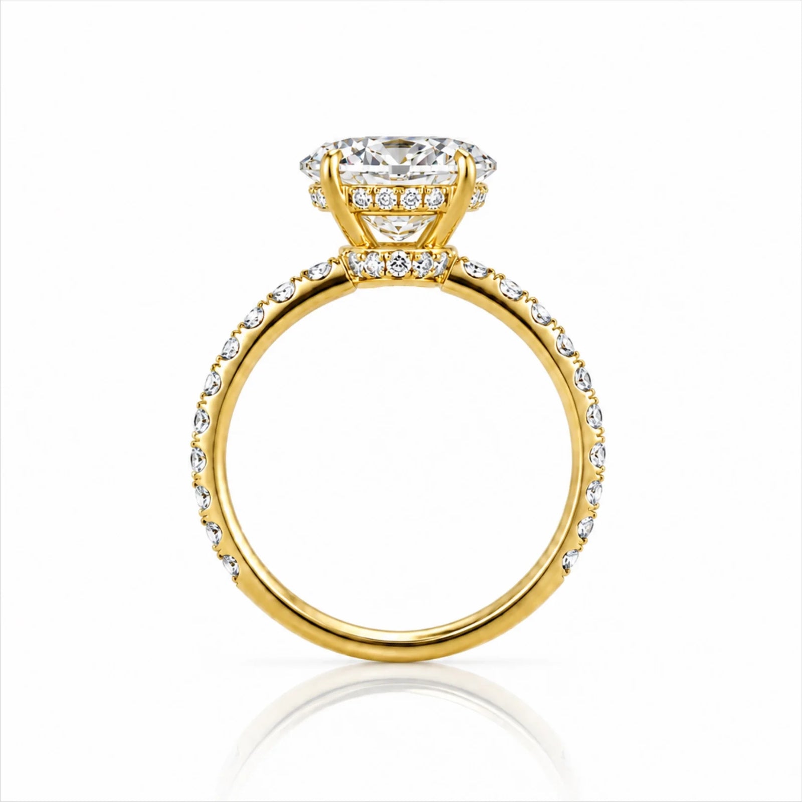 Round Brilliant Lab-Grown Diamond Solitaire Ring with Pavé Band - Yellow