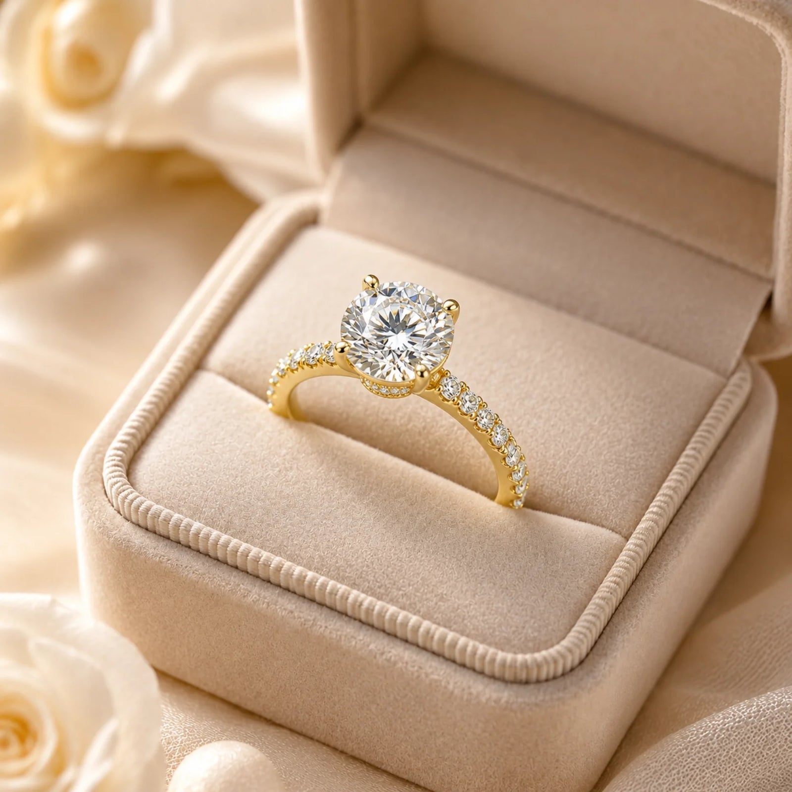 Round Brilliant Lab-Grown Diamond Solitaire Ring with Pavé Band - Yellow