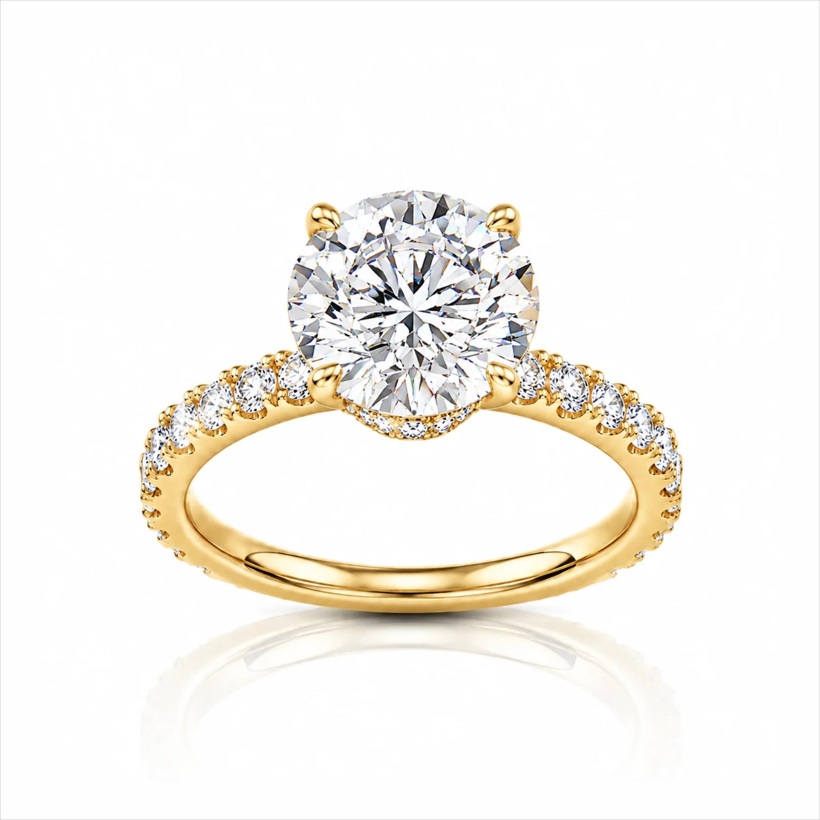 Round Brilliant Lab-Grown Diamond Solitaire Ring with Pavé Band - Yellow