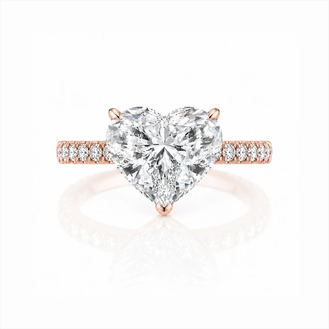 Heart Lab-Grown Diamond Solitaire Ring with Pavé Band - Rose Gold