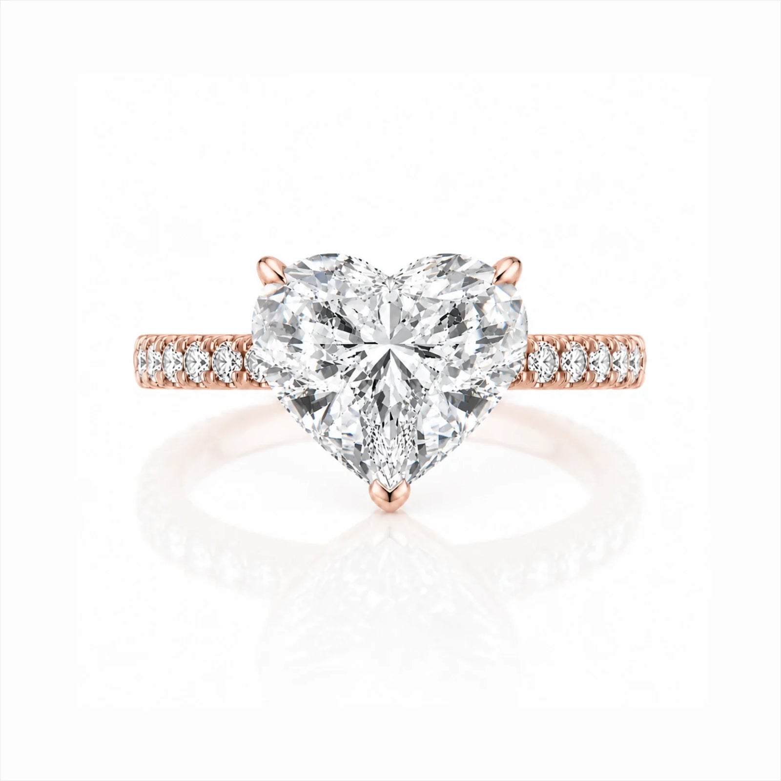 Heart Lab-Grown Diamond Solitaire Ring with Pavé Band - Rose