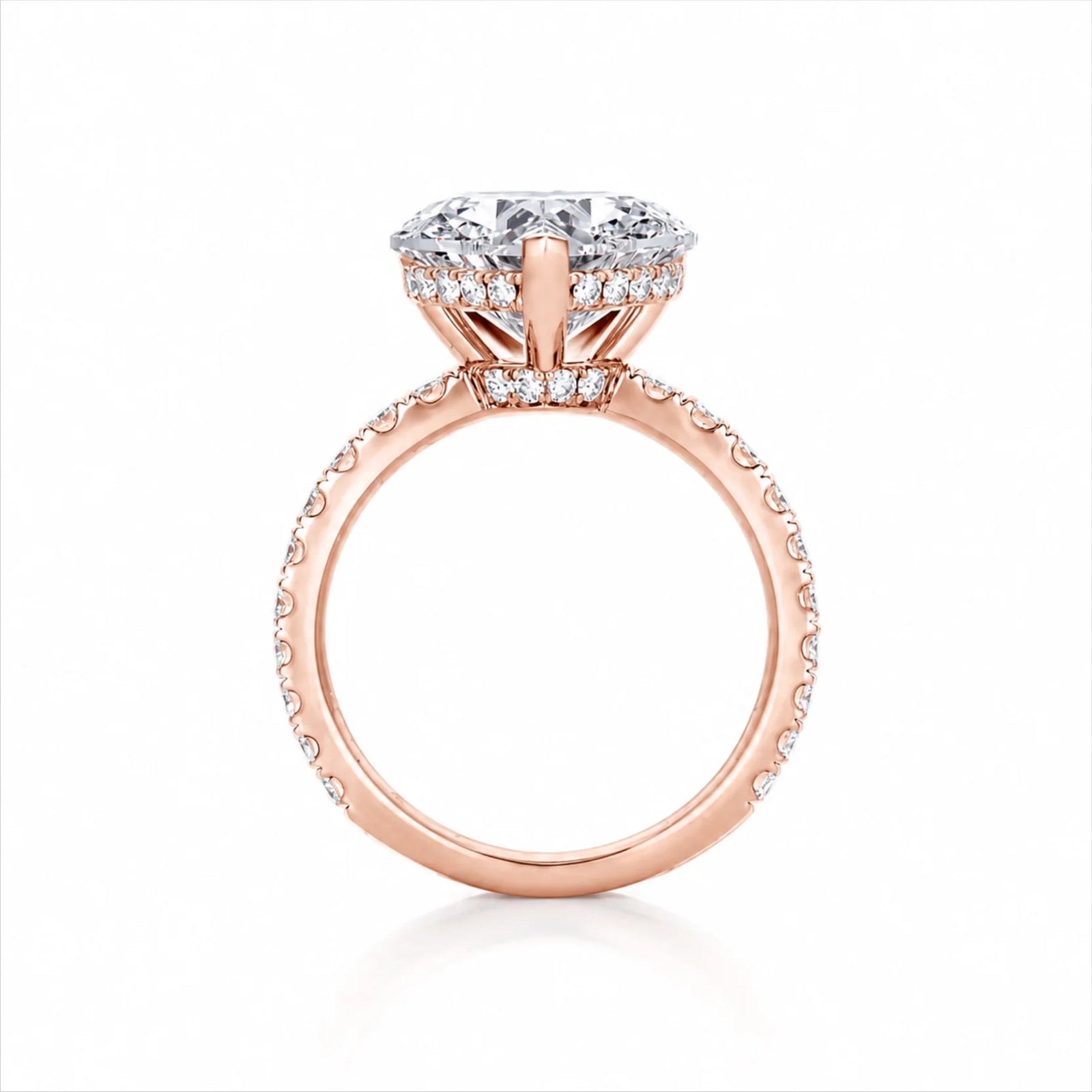 Heart Lab-Grown Diamond Solitaire Ring with Pavé Band - Rose