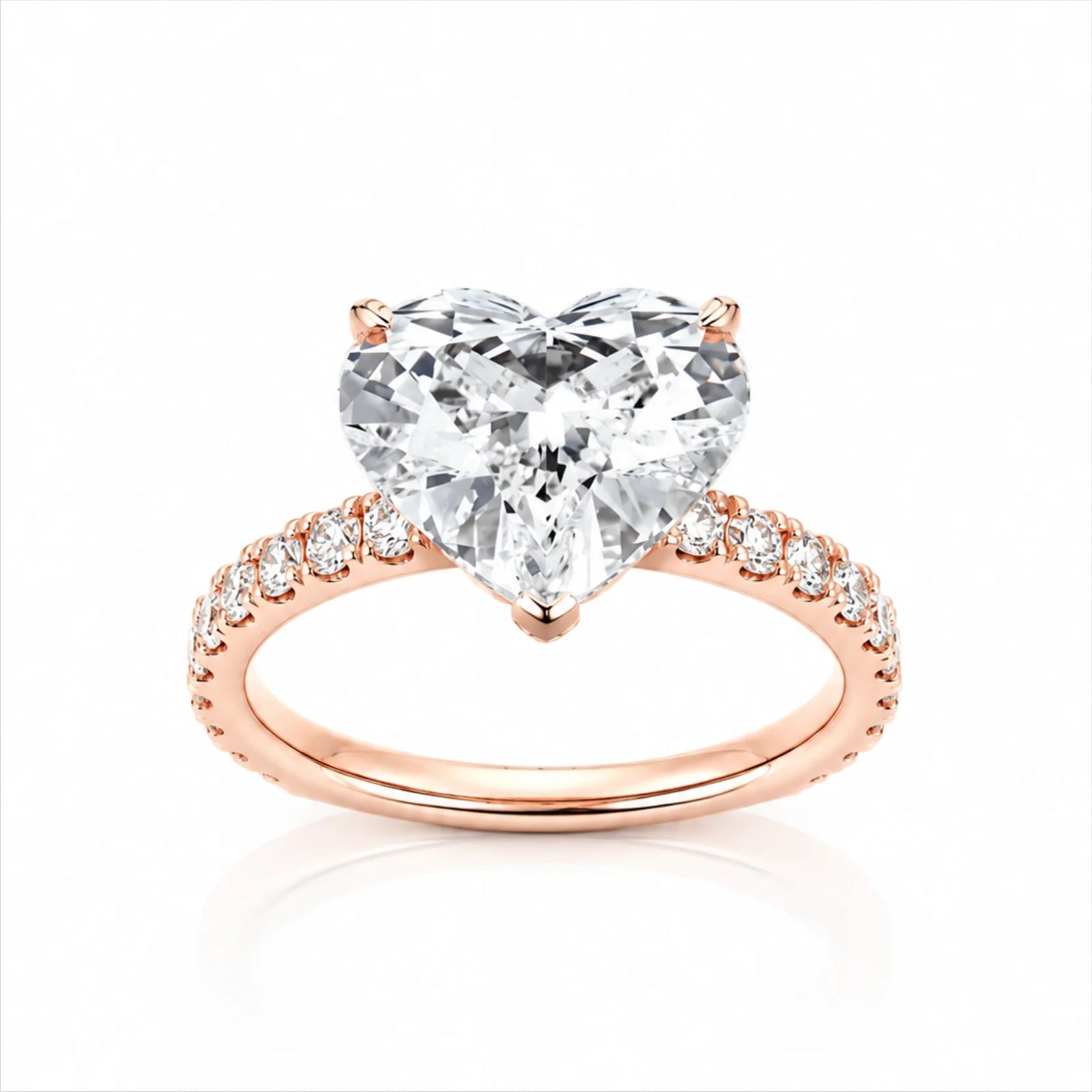 Heart Lab-Grown Diamond Solitaire Ring with Pavé Band - Rose