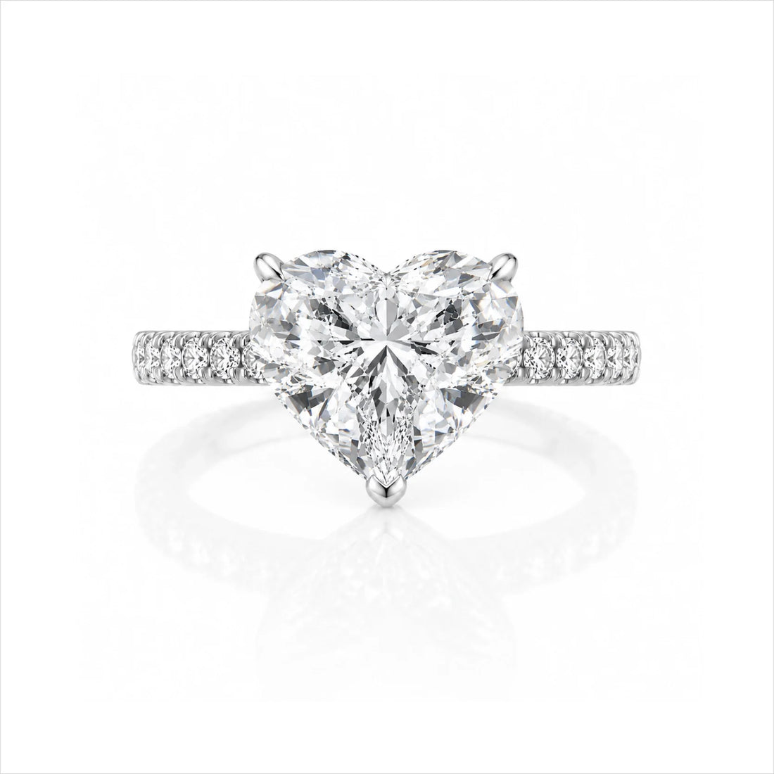 Heart Lab-Grown Diamond Solitaire Ring with Pavé Band - White Gold