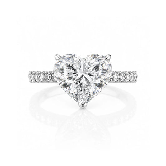 Heart Lab-Grown Diamond Solitaire Ring with Pavé Band - White