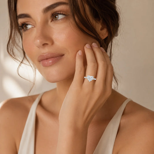 Heart Lab-Grown Diamond Solitaire Ring with Pavé Band - White