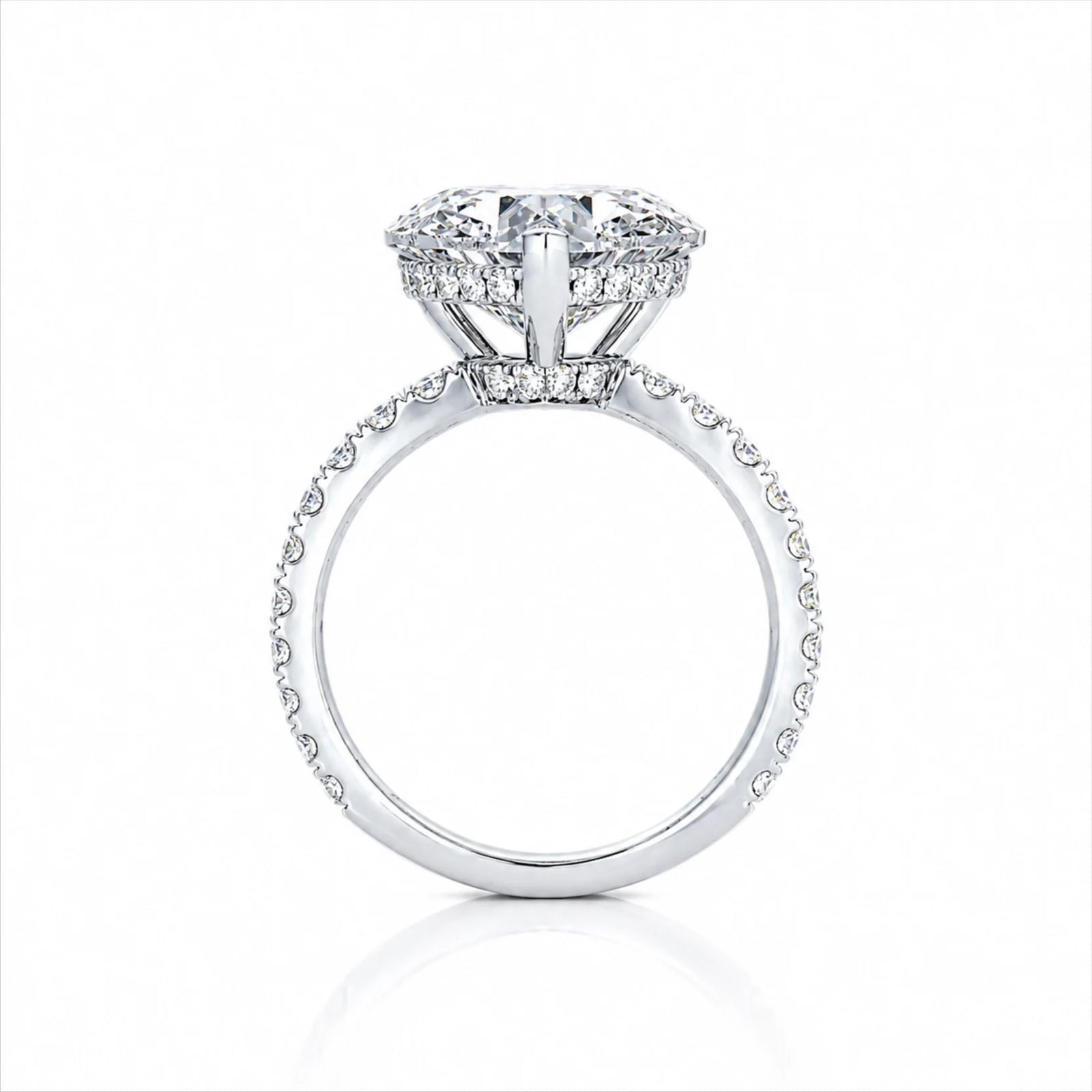 Heart Lab-Grown Diamond Solitaire Ring with Pavé Band - White