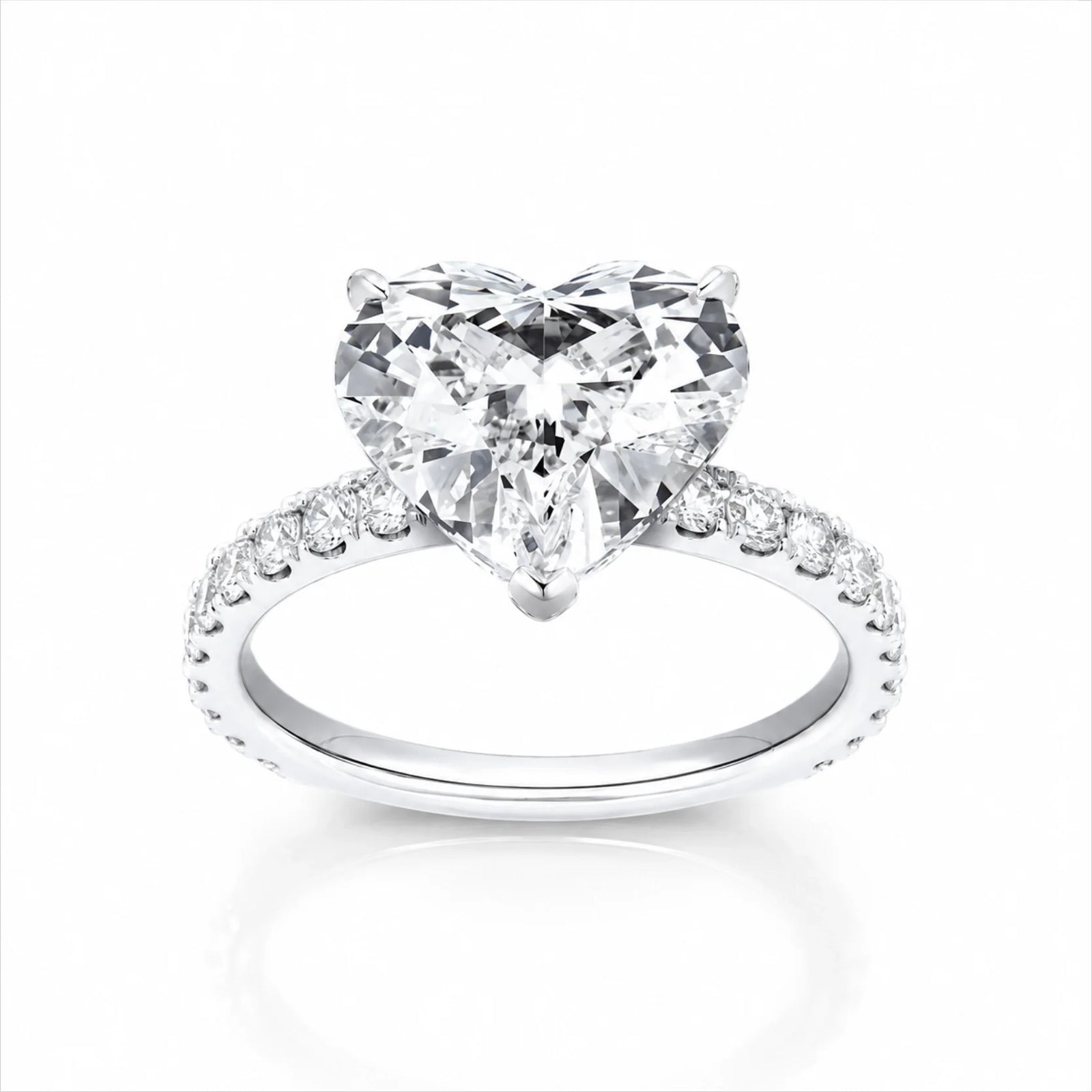 Heart Lab-Grown Diamond Solitaire Ring with Pavé Band - White