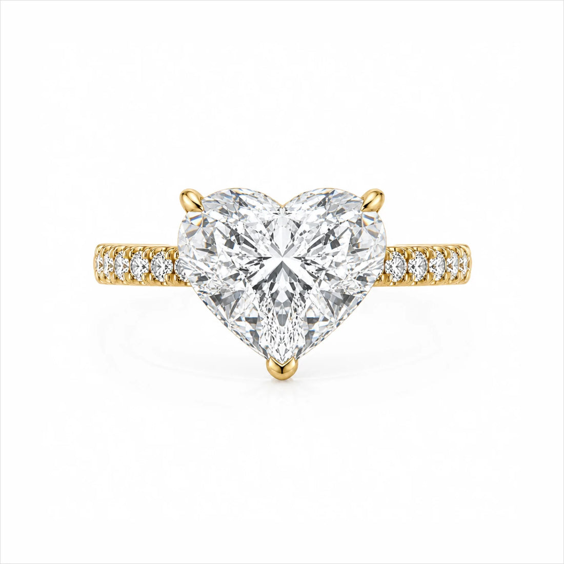Heart Lab-Grown Diamond Solitaire Ring with Pavé Band - Yellow Gold