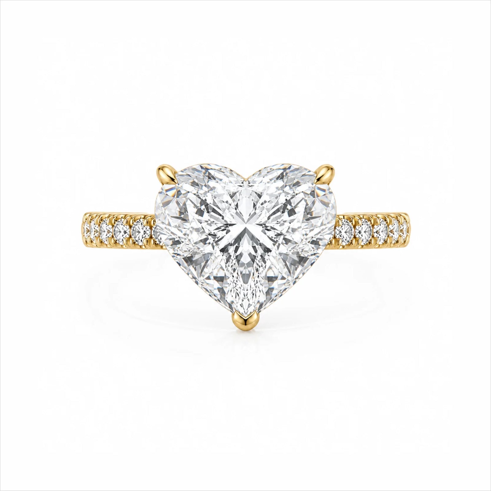 Heart Lab-Grown Diamond Solitaire Ring with Pavé Band - Yellow