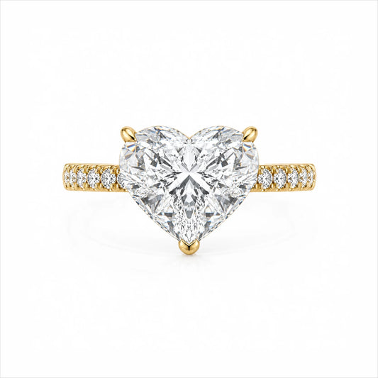 Heart Lab-Grown Diamond Solitaire Ring with Pavé Band - Yellow