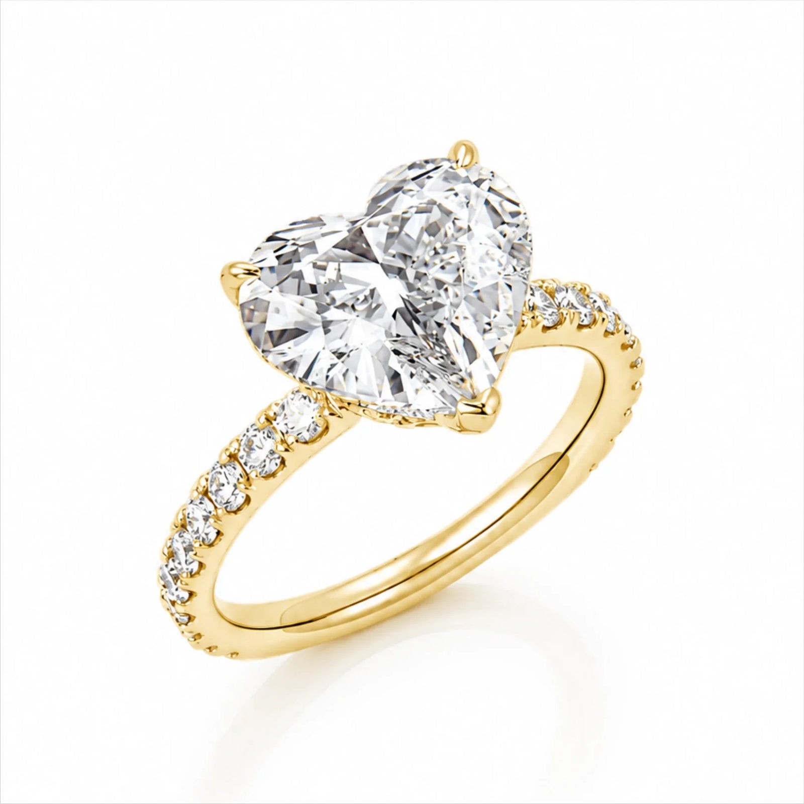 Heart Lab-Grown Diamond Solitaire Ring with Pavé Band - Yellow