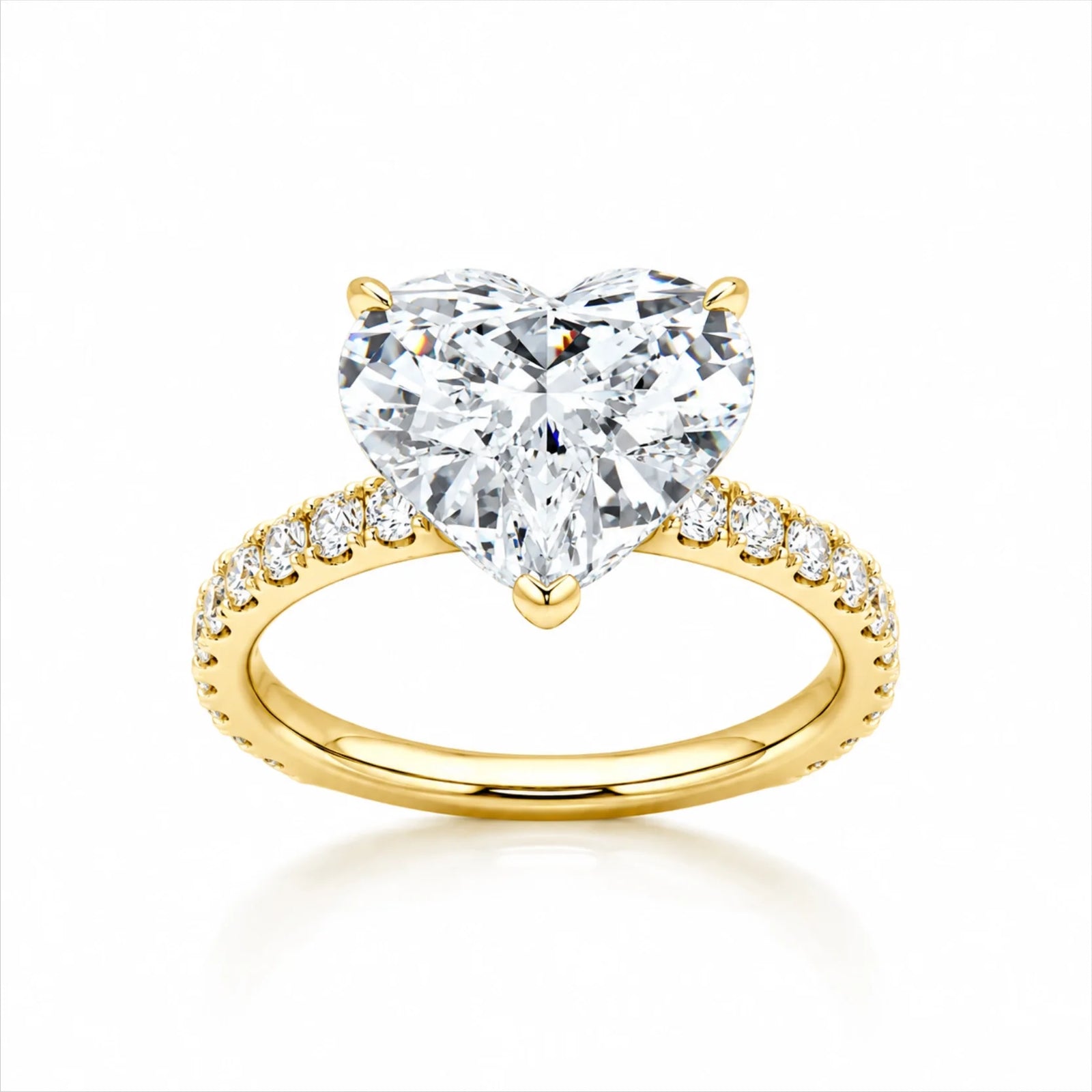 Heart Lab-Grown Diamond Solitaire Ring with Pavé Band - Yellow