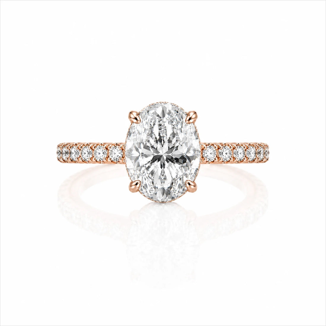 Oval Lab-Grown Diamond Solitaire Ring with Pavé Band - Rose Gold