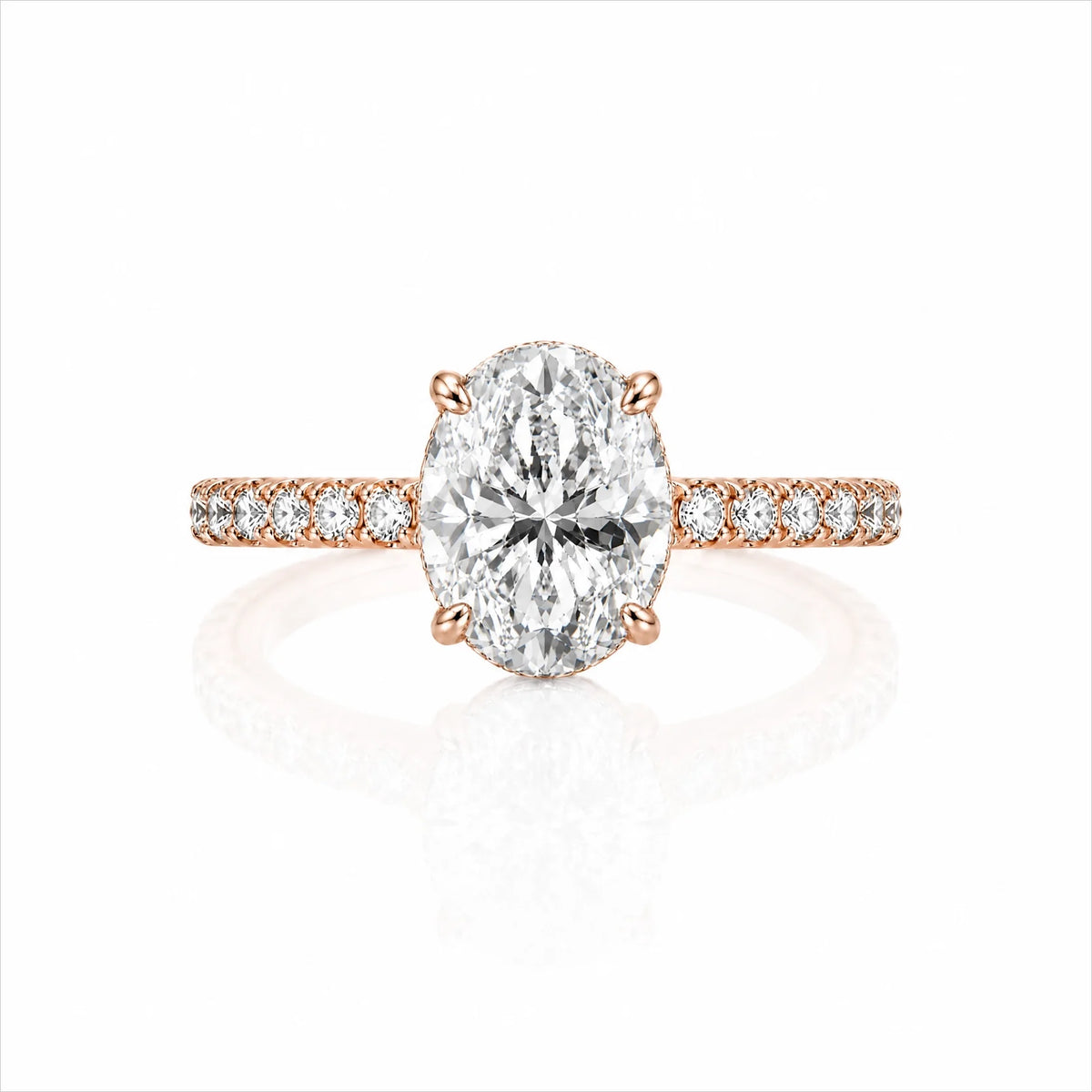 Oval Lab-Grown Diamond Solitaire Ring with Pavé Band - Rose