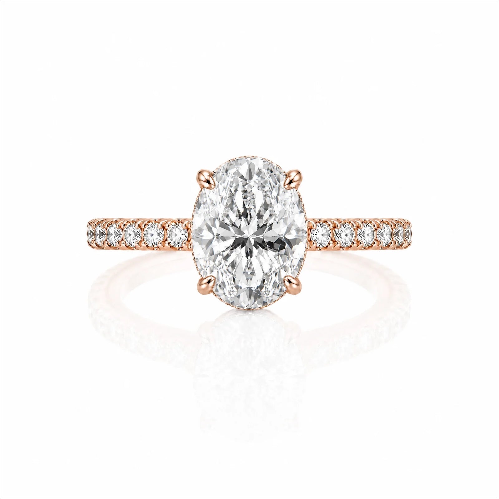 Oval Lab-Grown Diamond Solitaire Ring with Pavé Band - Rose