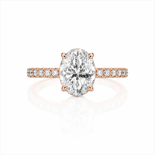 Oval Lab-Grown Diamond Solitaire Ring with Pavé Band - Rose