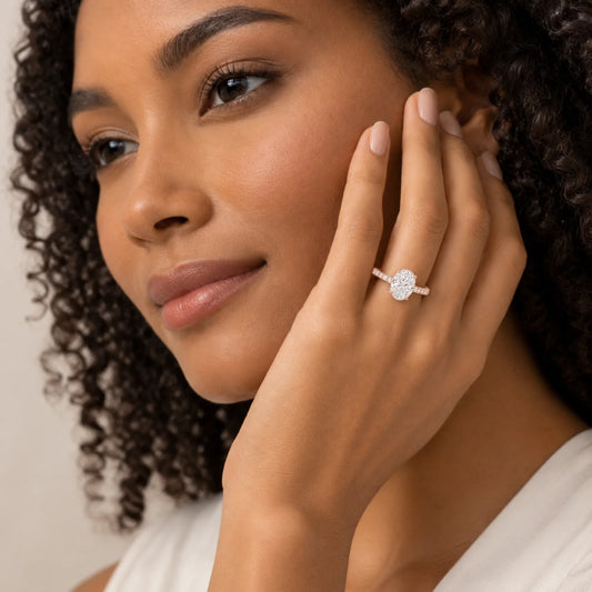 Oval Lab-Grown Diamond Solitaire Ring with Pavé Band - Rose