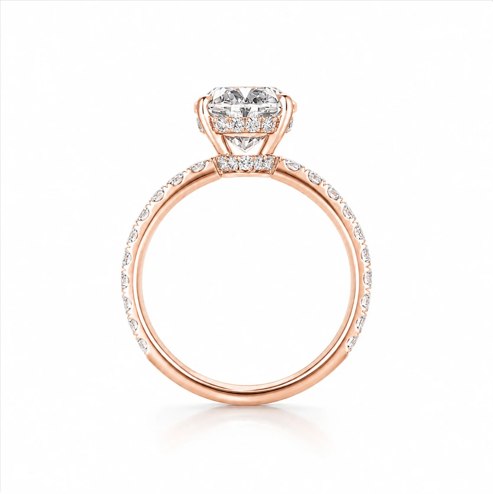 Oval Lab-Grown Diamond Solitaire Ring with Pavé Band - Rose