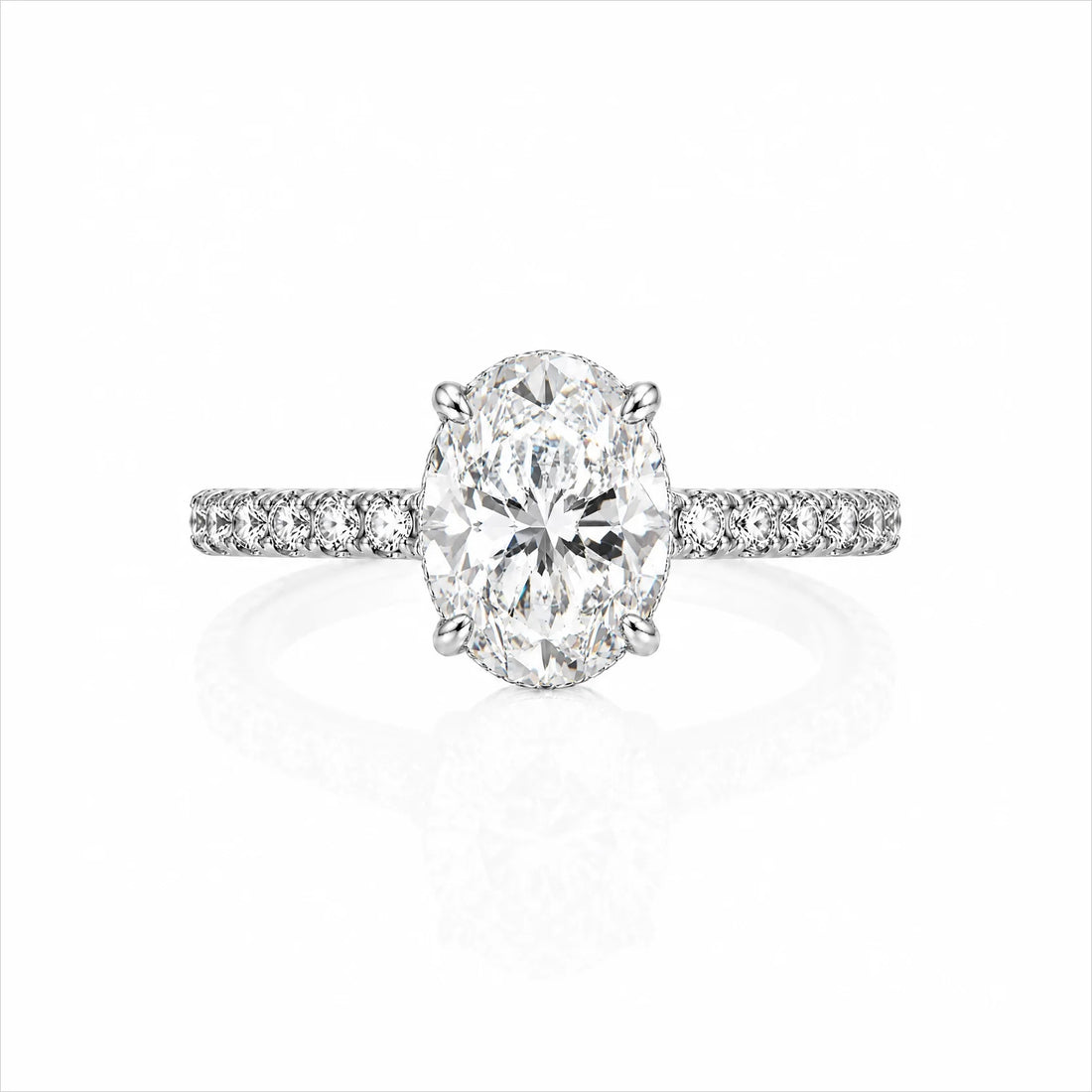 Oval Lab-Grown Diamond Solitaire Ring with Pavé Band - White Gold