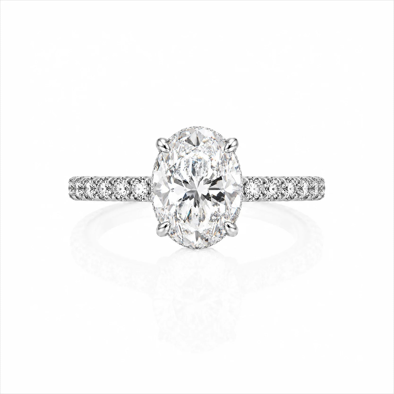 Oval Lab-Grown Diamond Solitaire Ring with Pavé Band - White