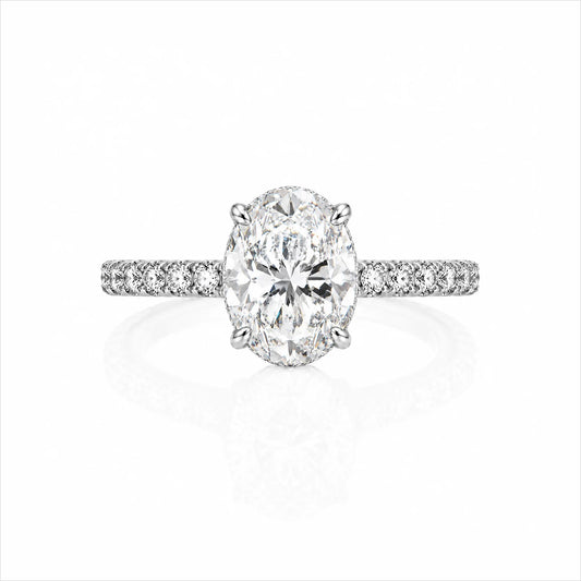 Oval Lab-Grown Diamond Solitaire Ring with Pavé Band - White