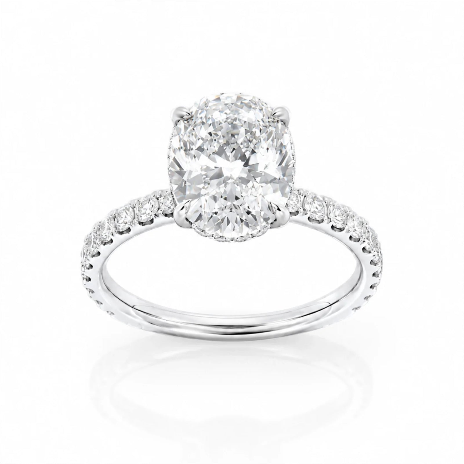 Oval Lab-Grown Diamond Solitaire Ring with Pavé Band - White