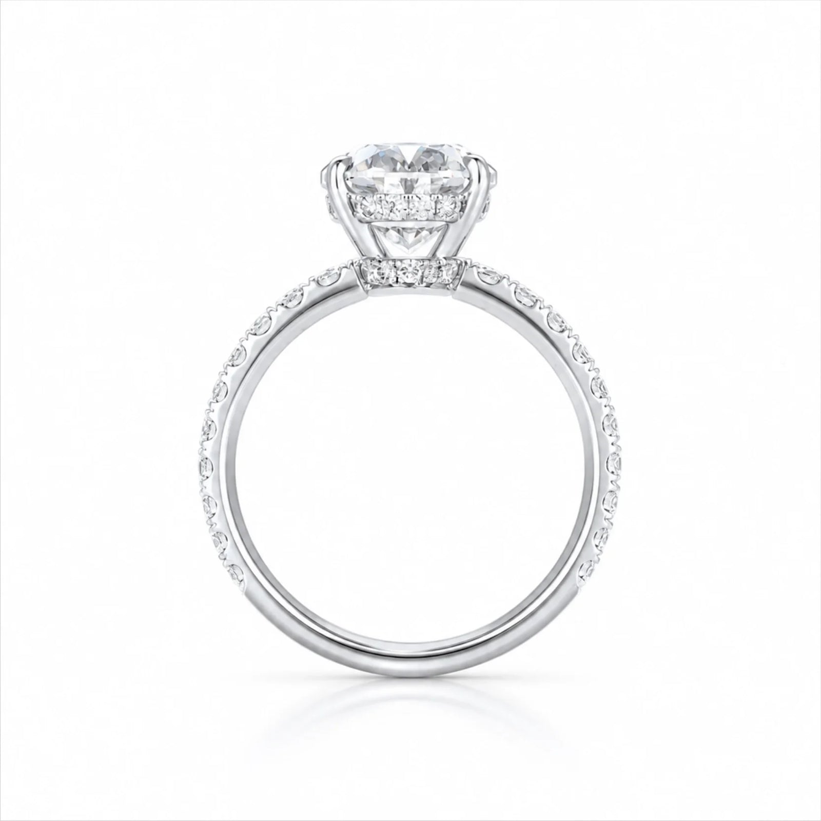 Oval Lab-Grown Diamond Solitaire Ring with Pavé Band - White