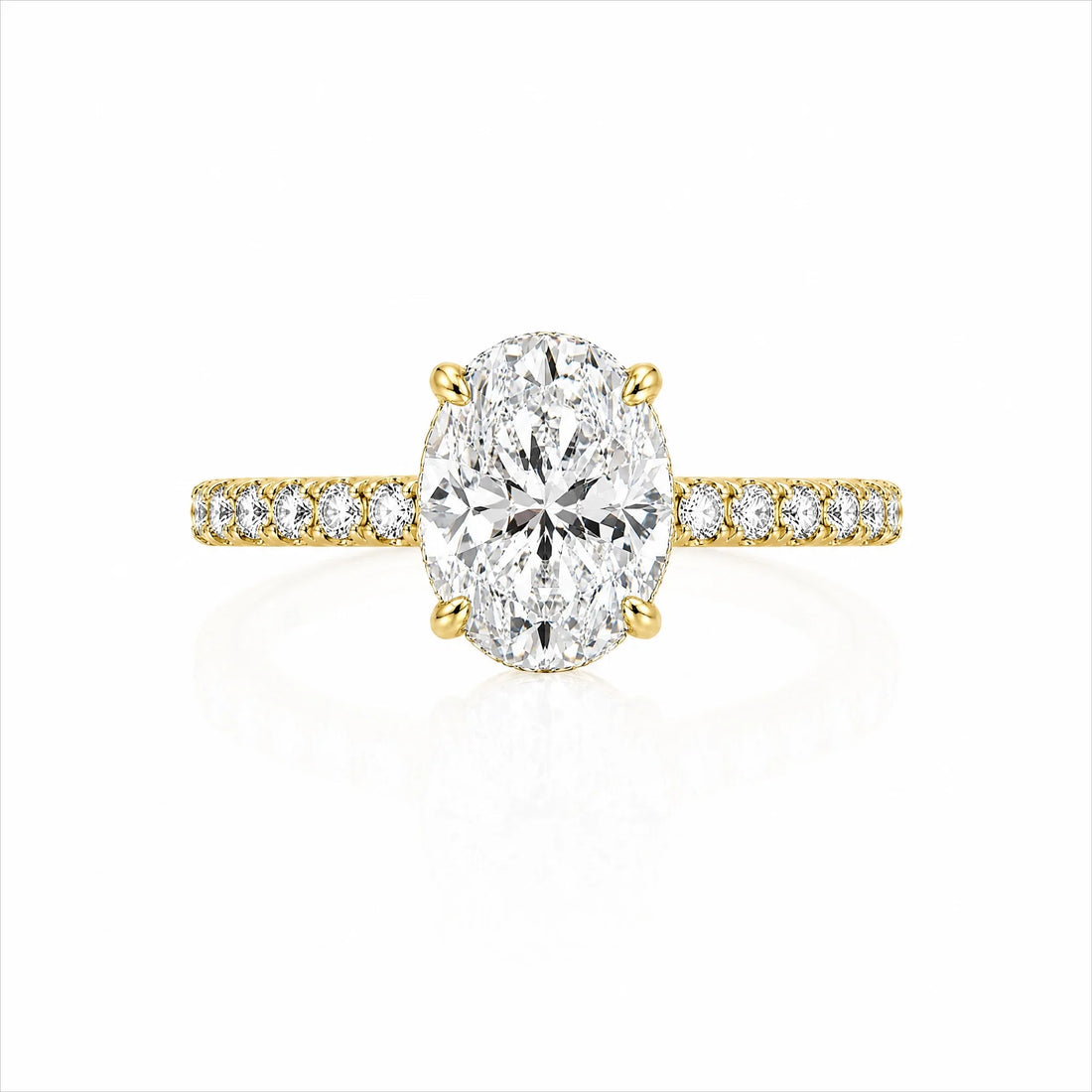 Oval Lab-Grown Diamond Solitaire Ring with Pavé Band - Yellow Gold