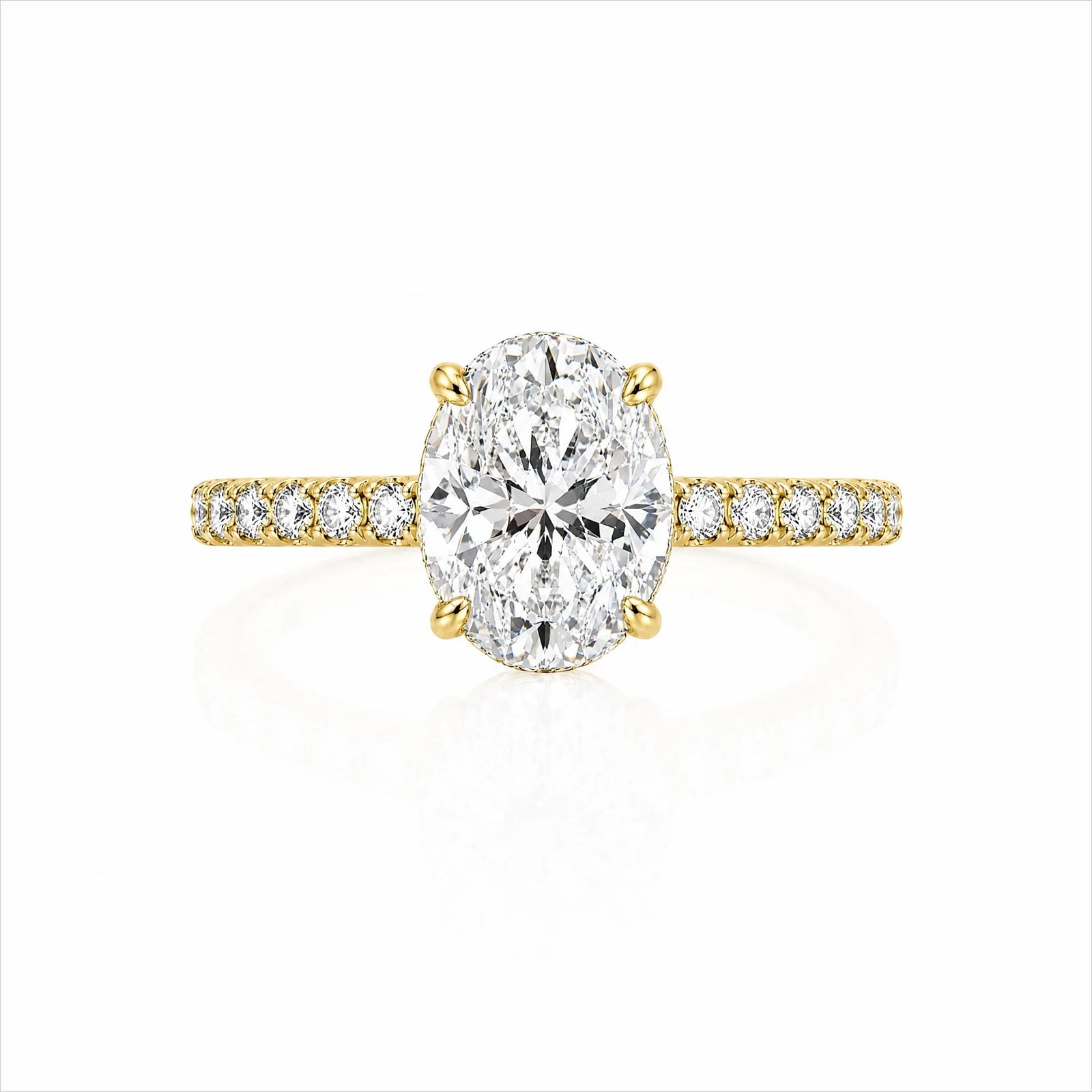Oval Lab-Grown Diamond Solitaire Ring with Pavé Band - Yellow