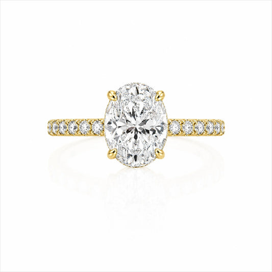 Oval Lab-Grown Diamond Solitaire Ring with Pavé Band - Yellow