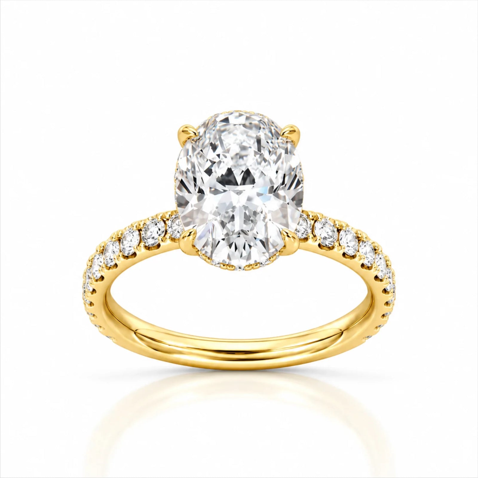 Oval Lab-Grown Diamond Solitaire Ring with Pavé Band - Yellow