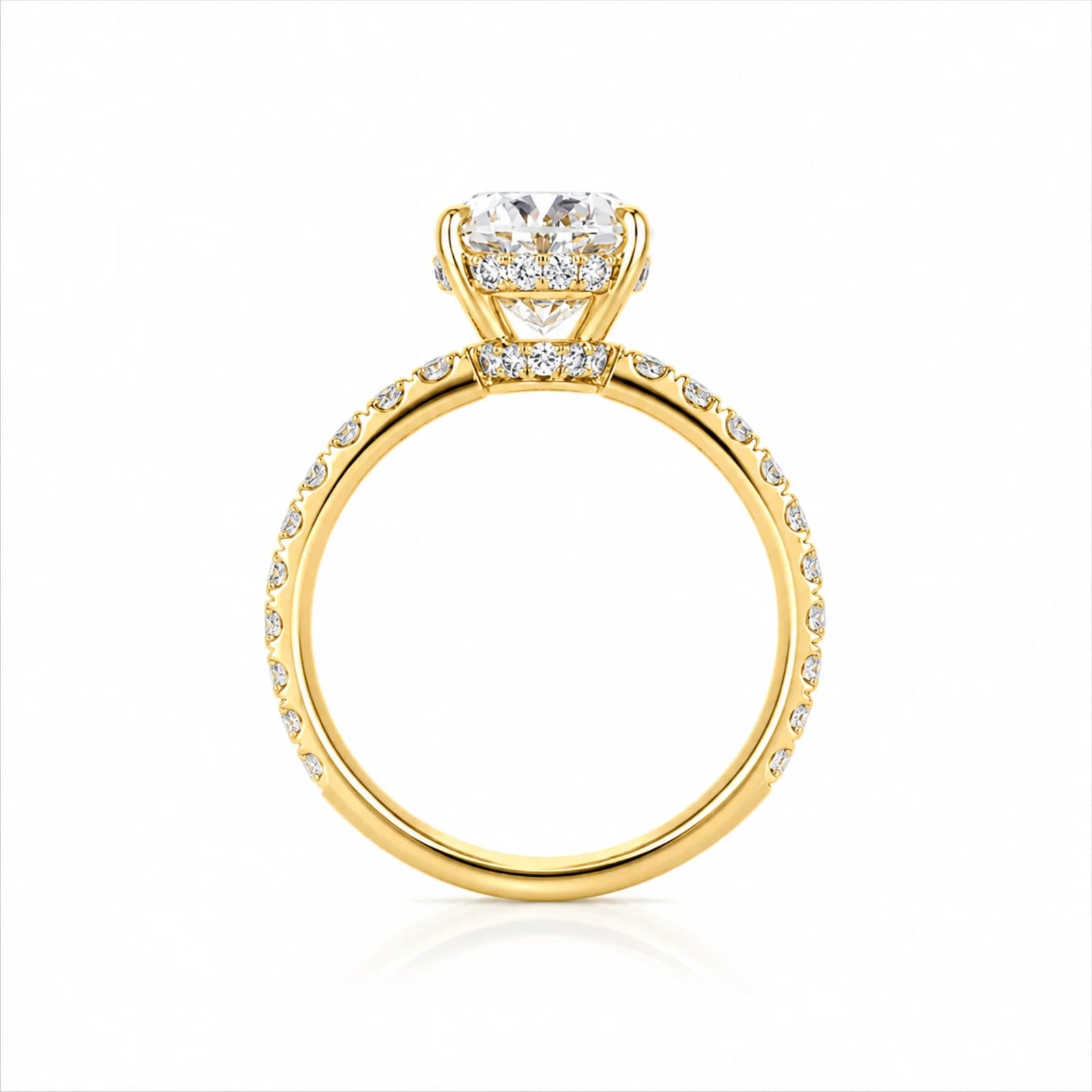Oval Lab-Grown Diamond Solitaire Ring with Pavé Band - Yellow