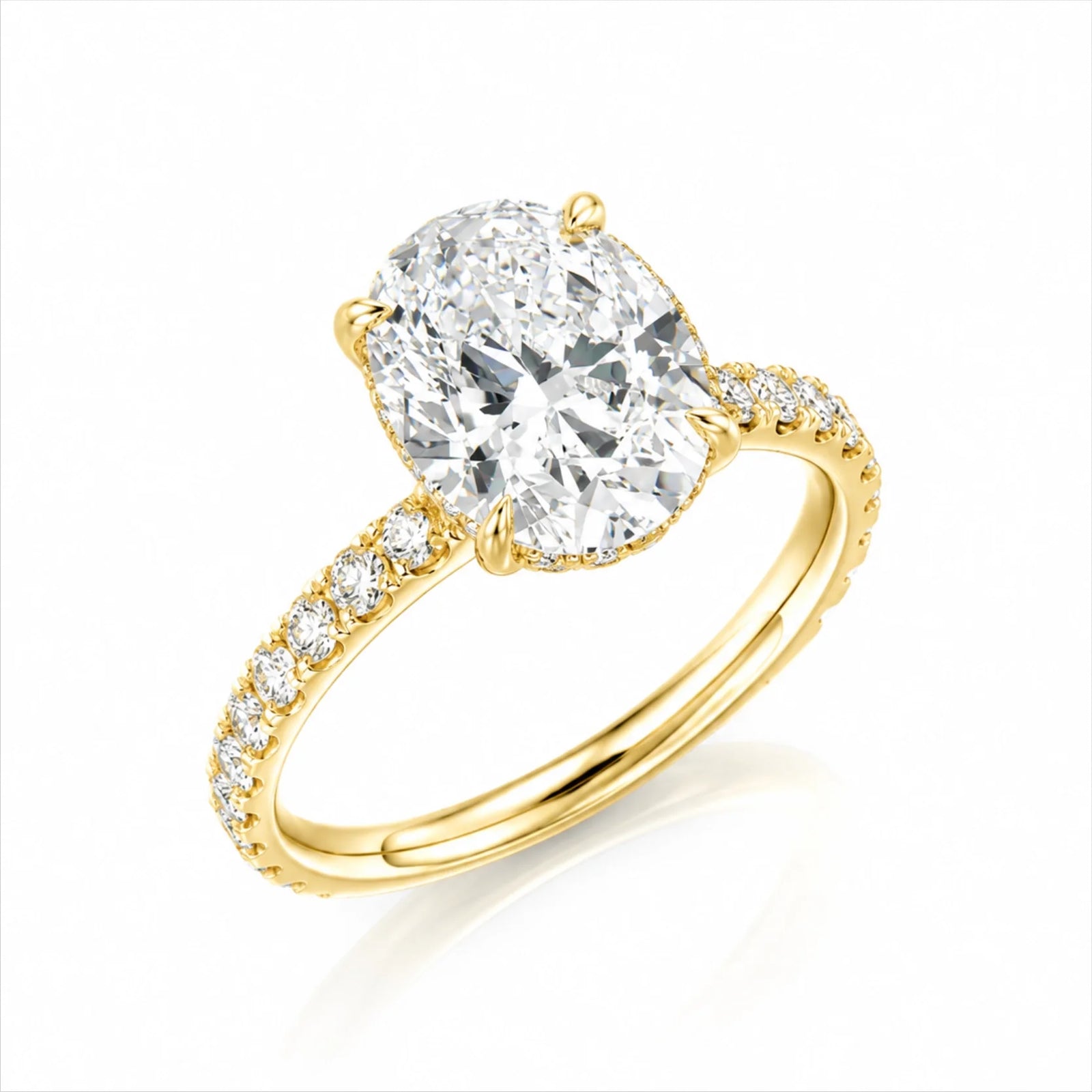 Oval Lab-Grown Diamond Solitaire Ring with Pavé Band - Yellow