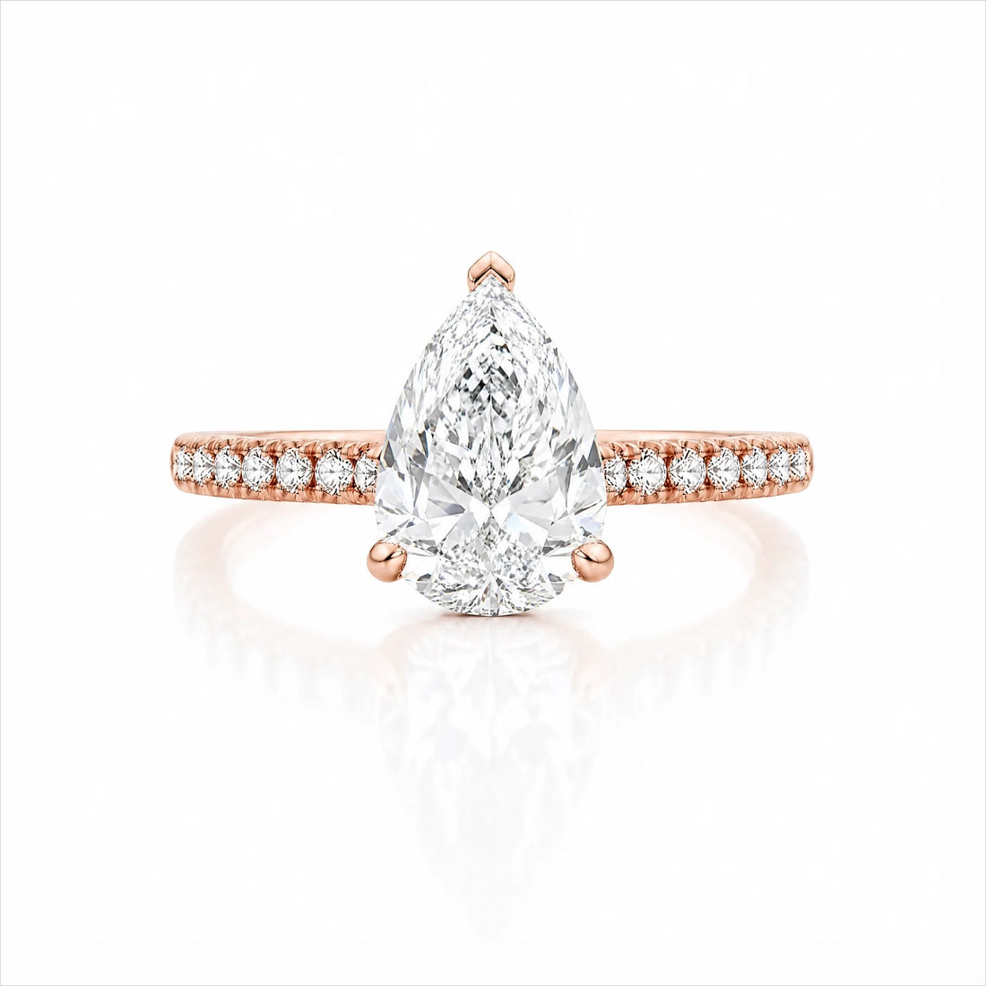 Pear Lab-Grown Diamond Solitaire Ring with Pavé Band - Rose Gold