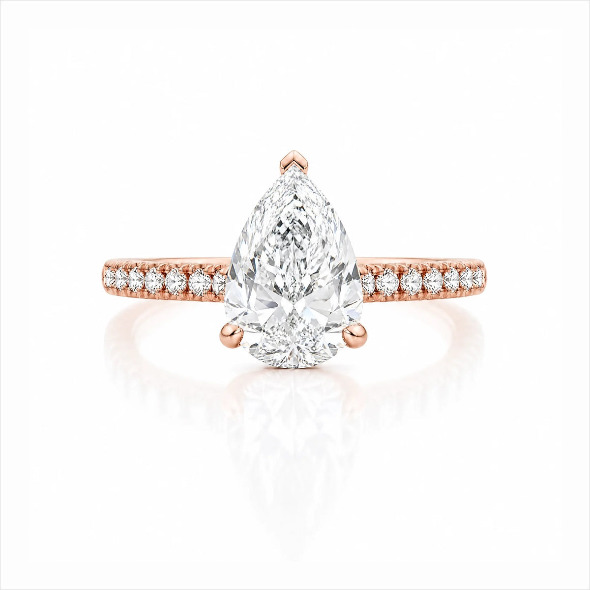 Pear Lab-Grown Diamond Solitaire Ring with Pavé Band - Rose