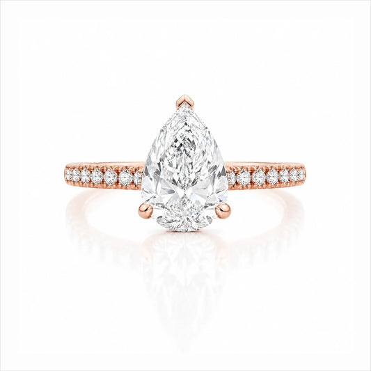 Pear Lab-Grown Diamond Solitaire Ring with Pavé Band - Rose