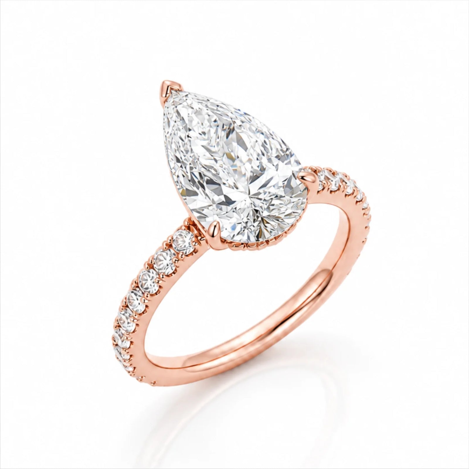 Pear Lab-Grown Diamond Solitaire Ring with Pavé Band - Rose