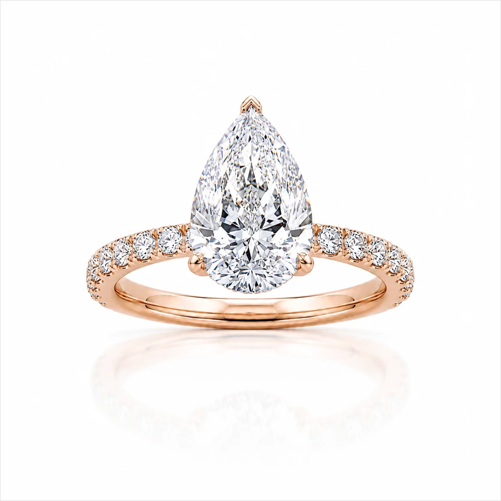 Pear Lab-Grown Diamond Solitaire Ring with Pavé Band - Rose