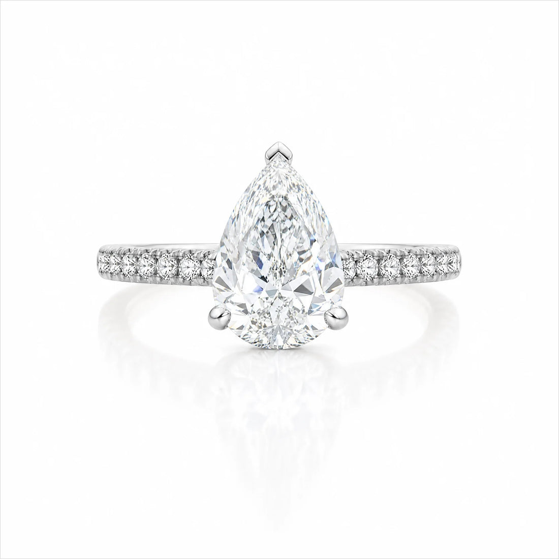 Pear Lab-Grown Diamond Solitaire Ring with Pavé Band - White Gold